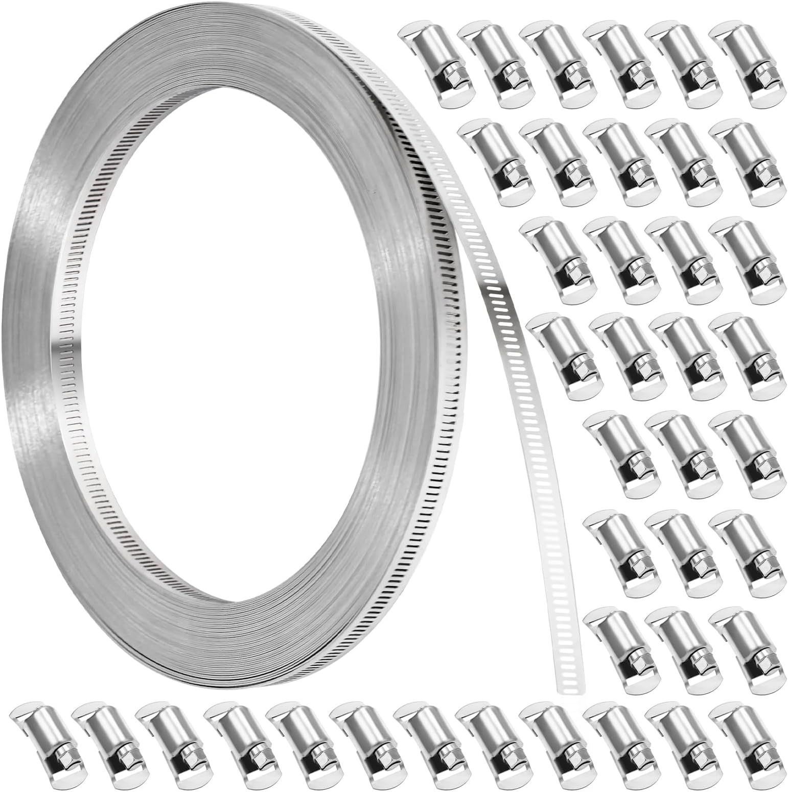 Hose Clamp, DIY 100 FT Metal Strapping with Holes +40 Fasteners