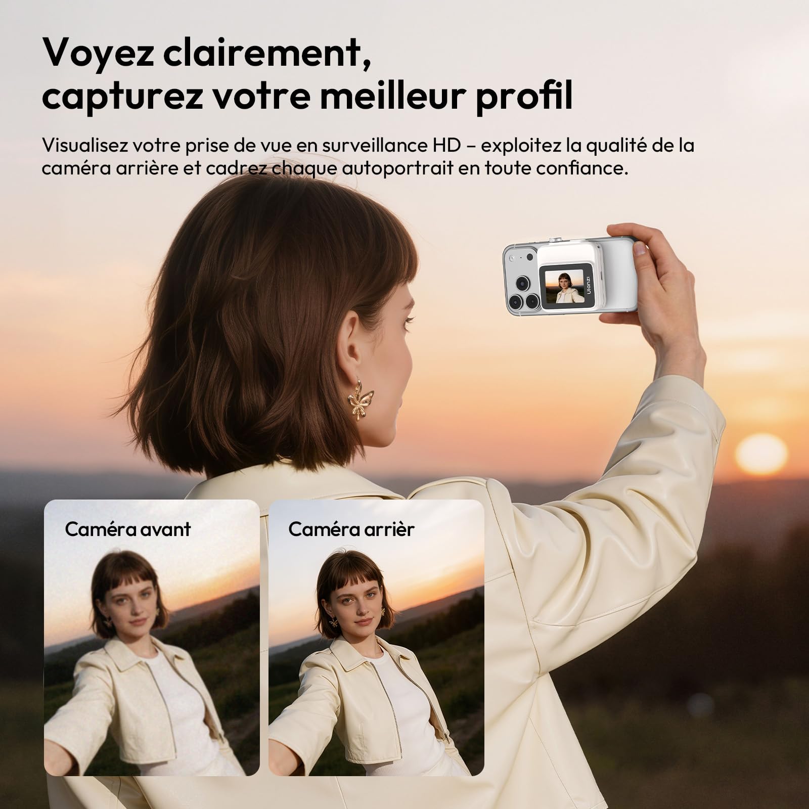 ULANZI VM02 Écran de moniteur de selfie pour iPhone et Android, moniteur de caméra arrière magnétique sans fil avec bouton de mise au point à distance, batterie 1000 mAh pour Vlog/diffusion en direct