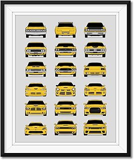 Dodge History and Evolution Inspired Car Poster Print Wall Art Handmade Decor Best of Dodge Generations- Yellow, 11x14" Metallic Print (Unframed) - Perfect Gift for Car Enthusiast