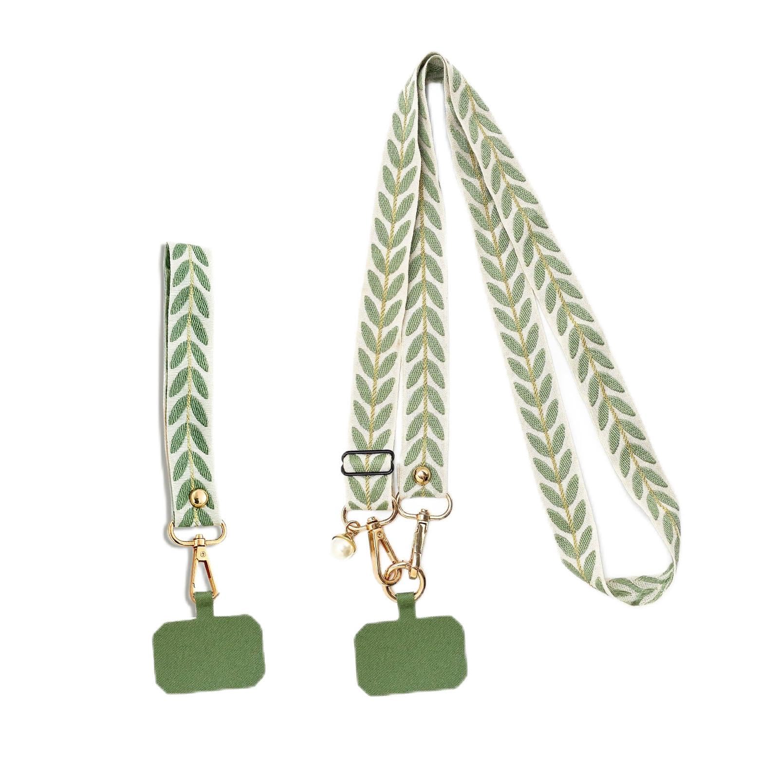 Exburanty Unisex Green 2 Pcs Adjustable Universal Phone Lanyard, Adjustable Neck Strap, Wrist Strap, For All Smartphones,