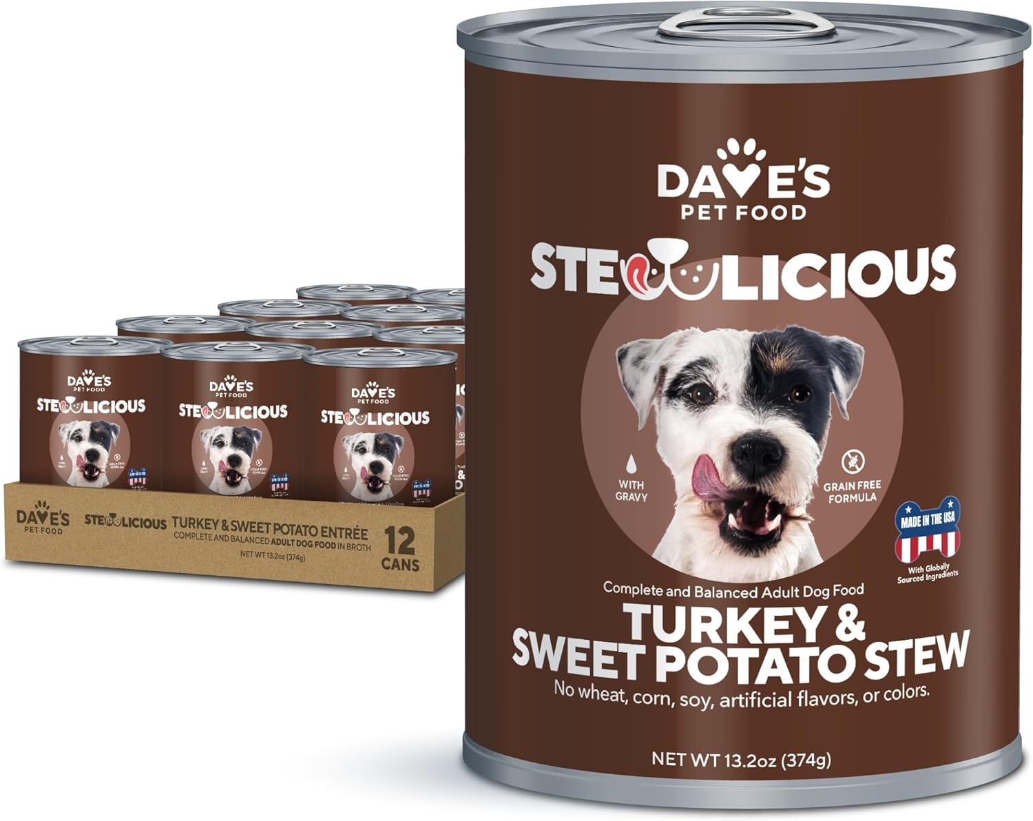 Dave's Pet Food Stewlicious Grain Free Wet Dog Food (Beef & Vegetable in Gravy), Made in USA Naturally Healthy Canned Gluten Free Dog Topper, 13.2 oz (12 Pack)
