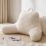 Blissful Diary Oreiller de lecture, oreiller dossier avec mousse de mémoire évasée pour adulte & Enfants, conçus pour le lit et la housse assis, comprend des armoiries, des poches et une couverture lavable, blanc cassé