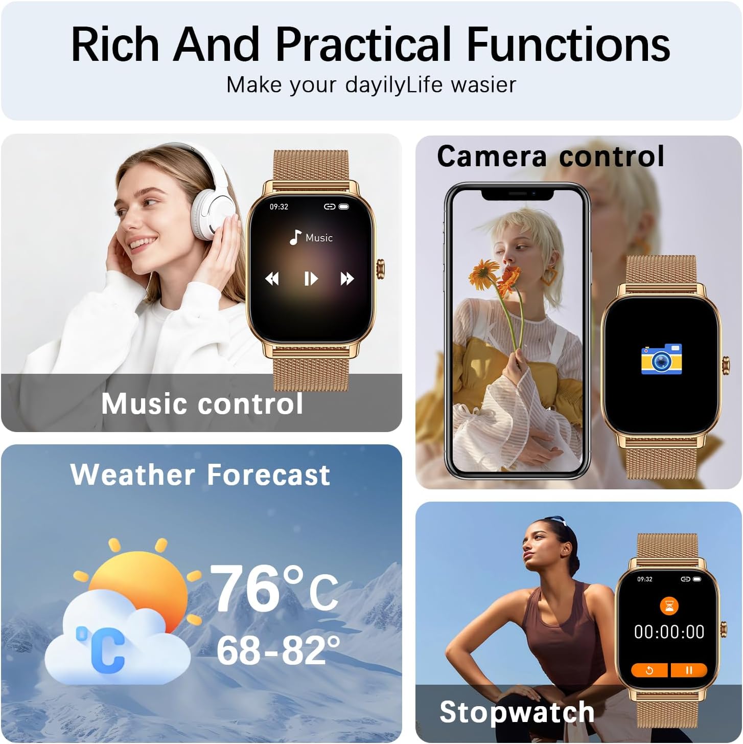 Kadınlar için Akıllı Saat Erkekler Fitness: Su Geçirmez Cevap Yap Çağrı Dijital Erkek Saatleri Çalışan Pedometre Android Telefon için Akıllı Saat iPhone Samsung Uyumlu Kalp Hızı Monitörü SpO2...
