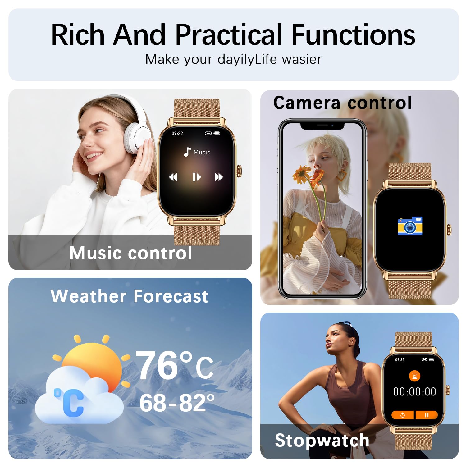 Kimeag Smartwatch Donna Orologio Smartwatch Digitale: Chiamate e Notifiche WhatsApp Fitness Tracker con Contapassi Sonno SpO2 Cardiofrequenzimetro 120+ Sportive IP68 Smart Watch per Android iOS Rosa