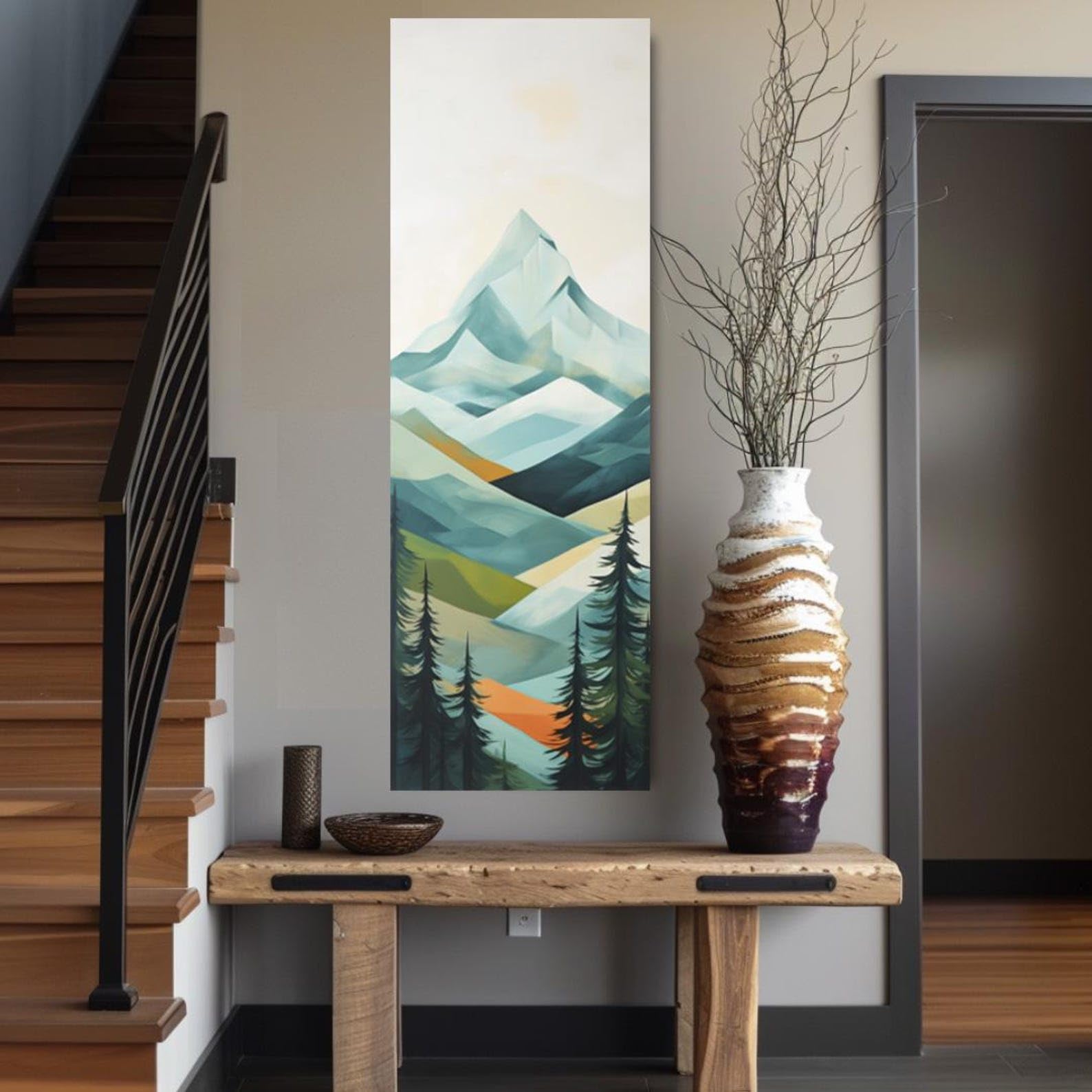 Yusuzhu Frameless Long Narrow Wall Art, Tall And Thin Canvas Wall Art, Abstract Wall Art, Vertical Wall Art, Mountain Painting Landscape(55X110cm/Frameless)