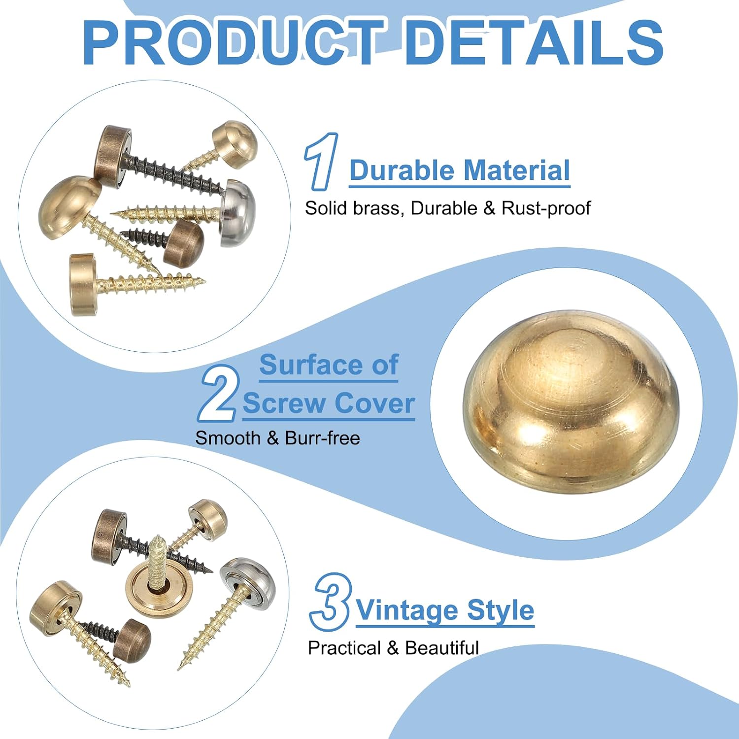 Brass Decorative Screws with Caps, Mirror Screw Self Tapping Screws Decorative Cover - Fitting for(Furniture Fixing- Wall Hangings - Wood Handcrafted) 15mm & 20 Pack & Yellow