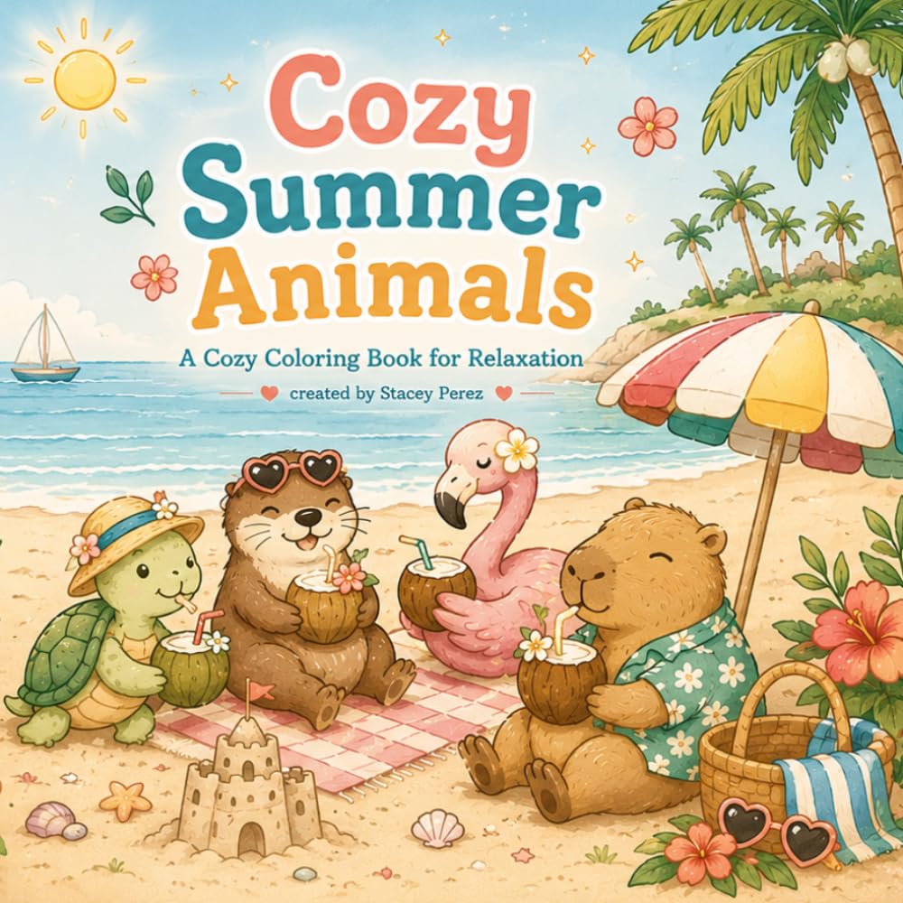 Cozy Summer Animals: A Cozy Coloring Book for Relaxation with 50 Adorable Summer Animal Illustrations (Cozy Coloring Collection)