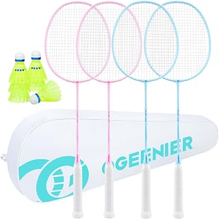 OGEENIER Badminton Racket Set of 4 and 6 Birdies for Beginners