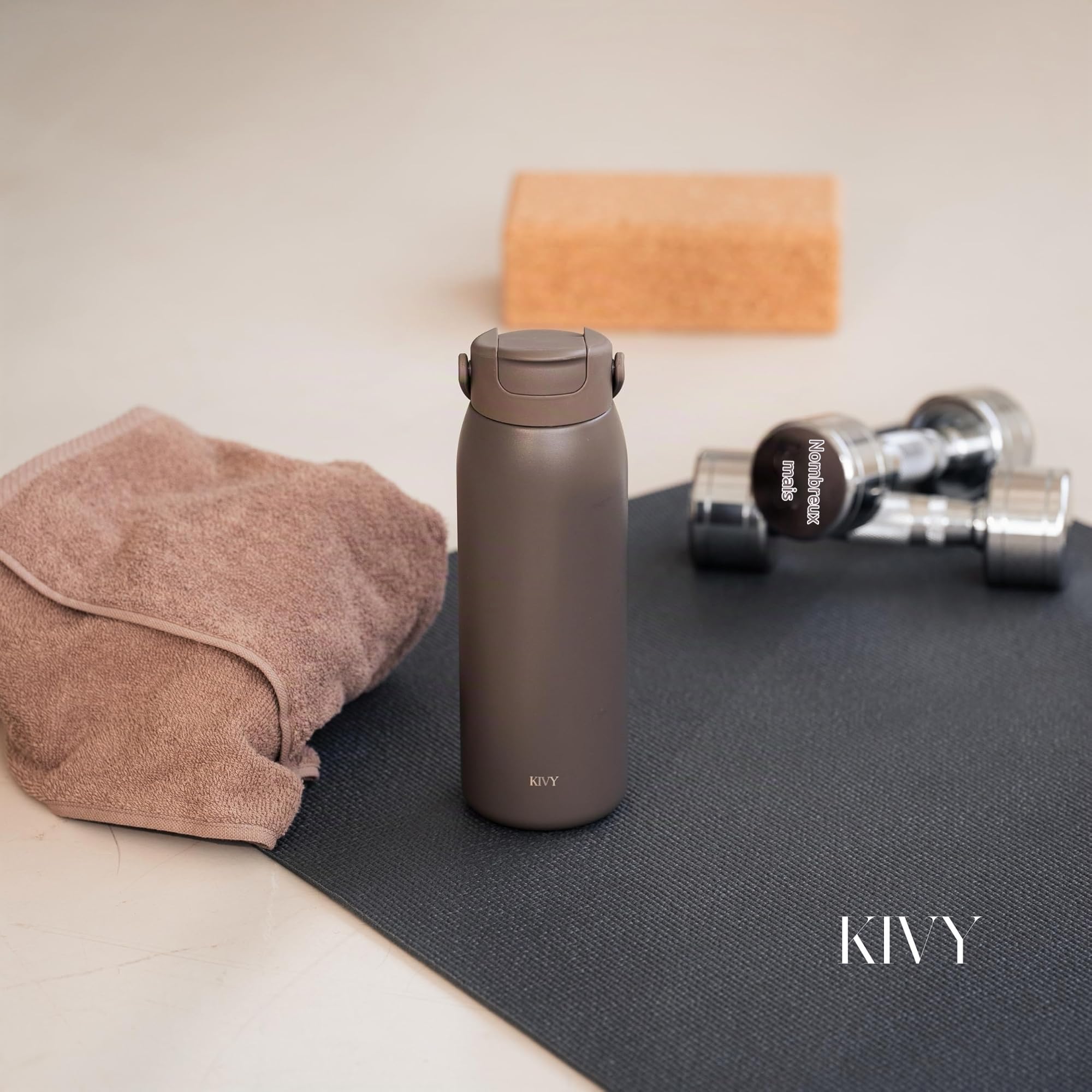 KIVY Gourde en acier inoxydable 1 l avec paille - Bouteille isotherme de 1 l - Passe au lave-vaisselle - Gourde Gym & Fitness - Gourde isotherme en acier inoxydable - Bouteille isotherme | 24 heures de froid, 12 heures de chaleur, anti-fuite, isotherme, b