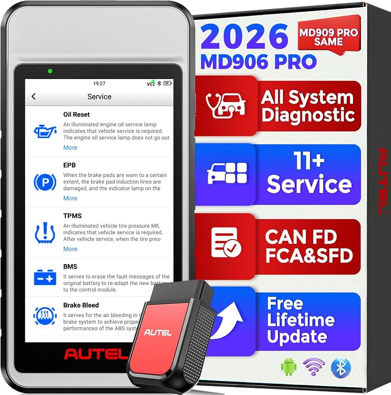 MaxiDiag MD906 PRO 2026, All-Sys OBD2 Diagnostic Scanner, 11 Service | 2026 Lifetime Free Updates, CAN FD, Oil/Brake/EPB/BMS/SAS/Injector, Lite of MK808S MX808S V2.0 of MD808 MD806 MD802, FCA SGW