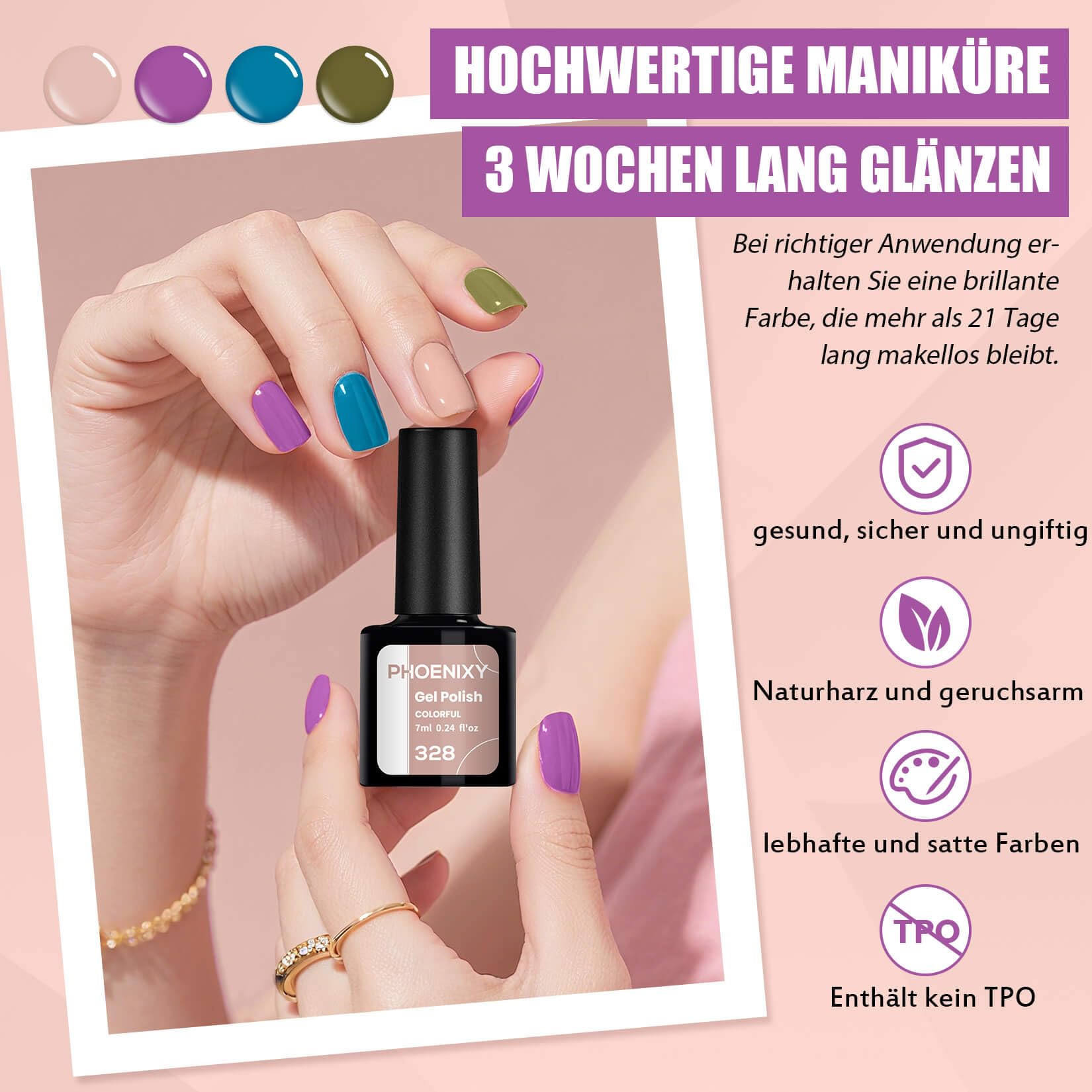 Phoenixy 25 kolorów półtrwałych paznokci kompletny zestaw z U V/LED zestaw półtrwałych paznokci z podstawą i 4 górną powłoką, niebieski, zielony, paznokci w domu