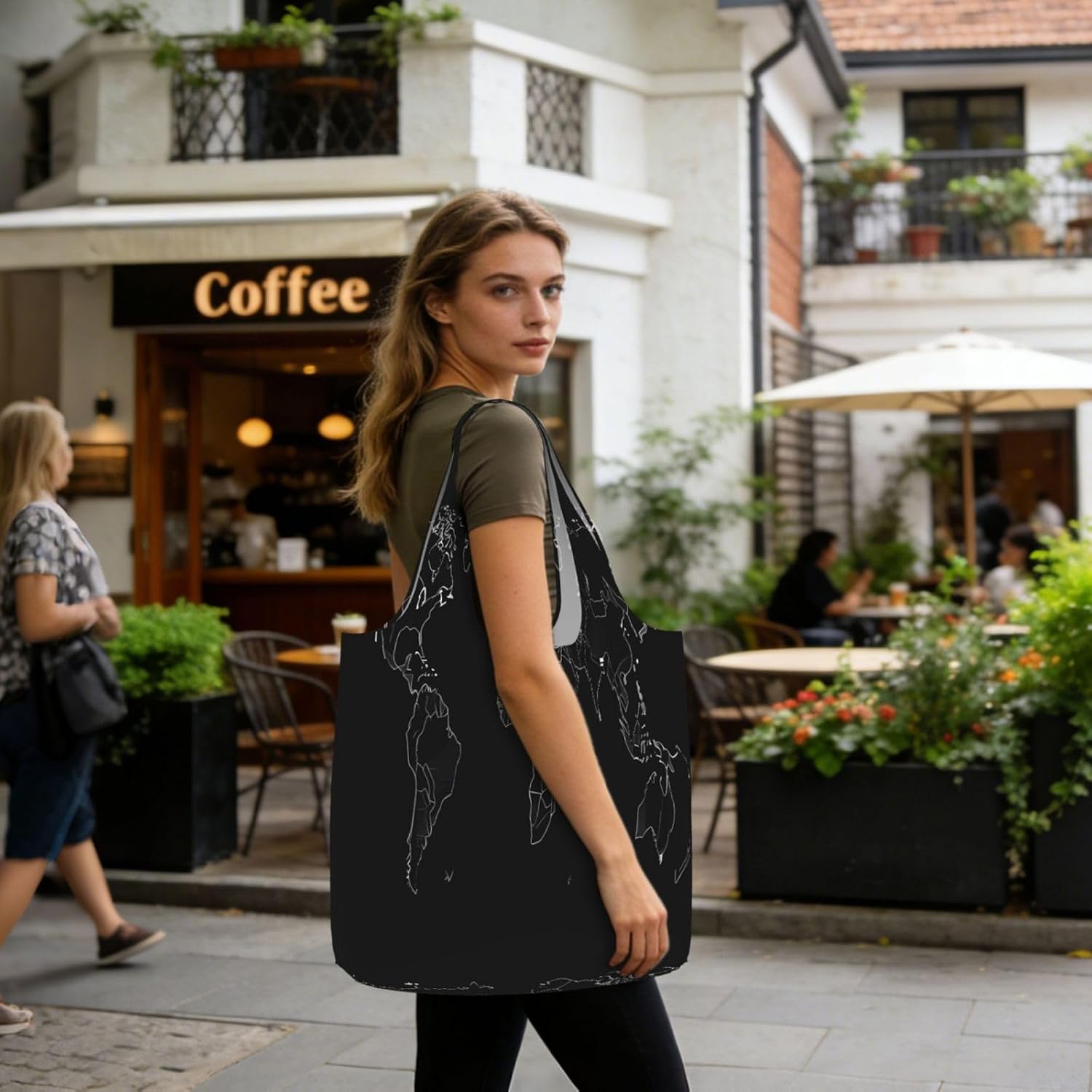 Reusable Shopping Bags Lightweight Foldable Grocery Bags In Pocket,Washable Large Tote Bags Black World Map Travel Shoulder Bag Gifts For Women Men image 3