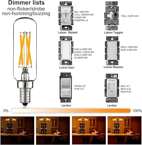 Miniatura 3 de LiteHistory Bombilla E12 regulable para candelabros de 60 W, paquete de 6 bombillas Edison E26 de 6 W  60 W, 60 W, para candelabros, ventilador de