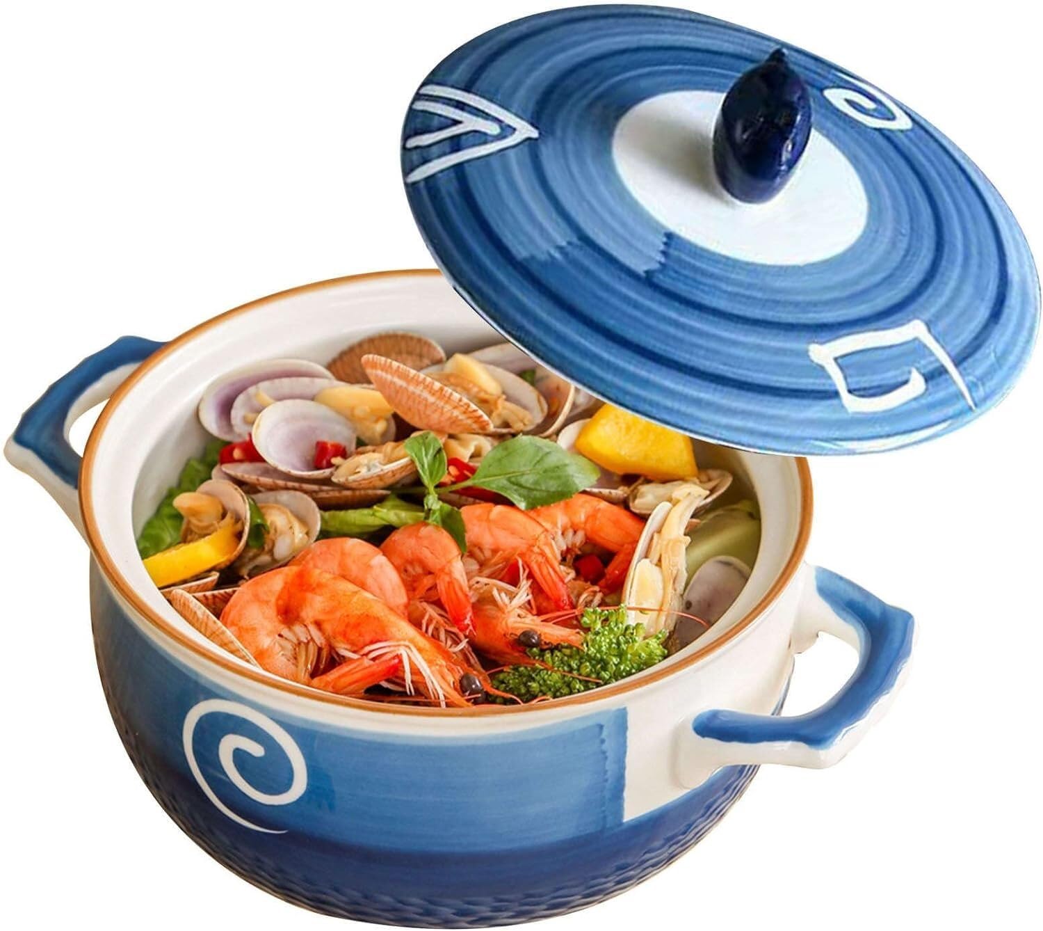 Suppenschüssel aus Keramik Suppennudelschüssel aus Porzellan und Keramik, 800 ml, japanisch(Blu)