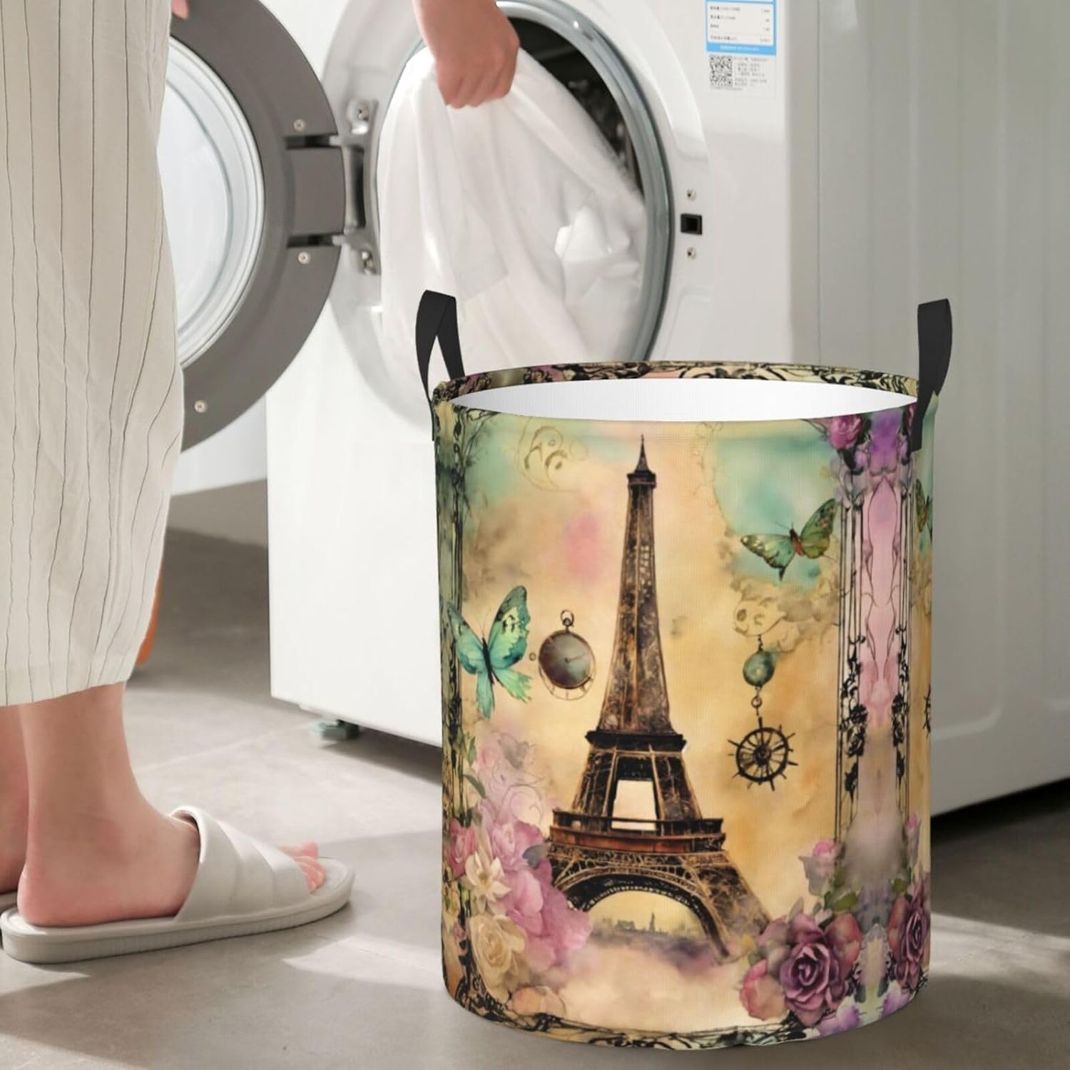 Paris Eiffel Tower Dirty Clothes Basket,Oxford Cloth Washing Basket For Clothes Storage Organization