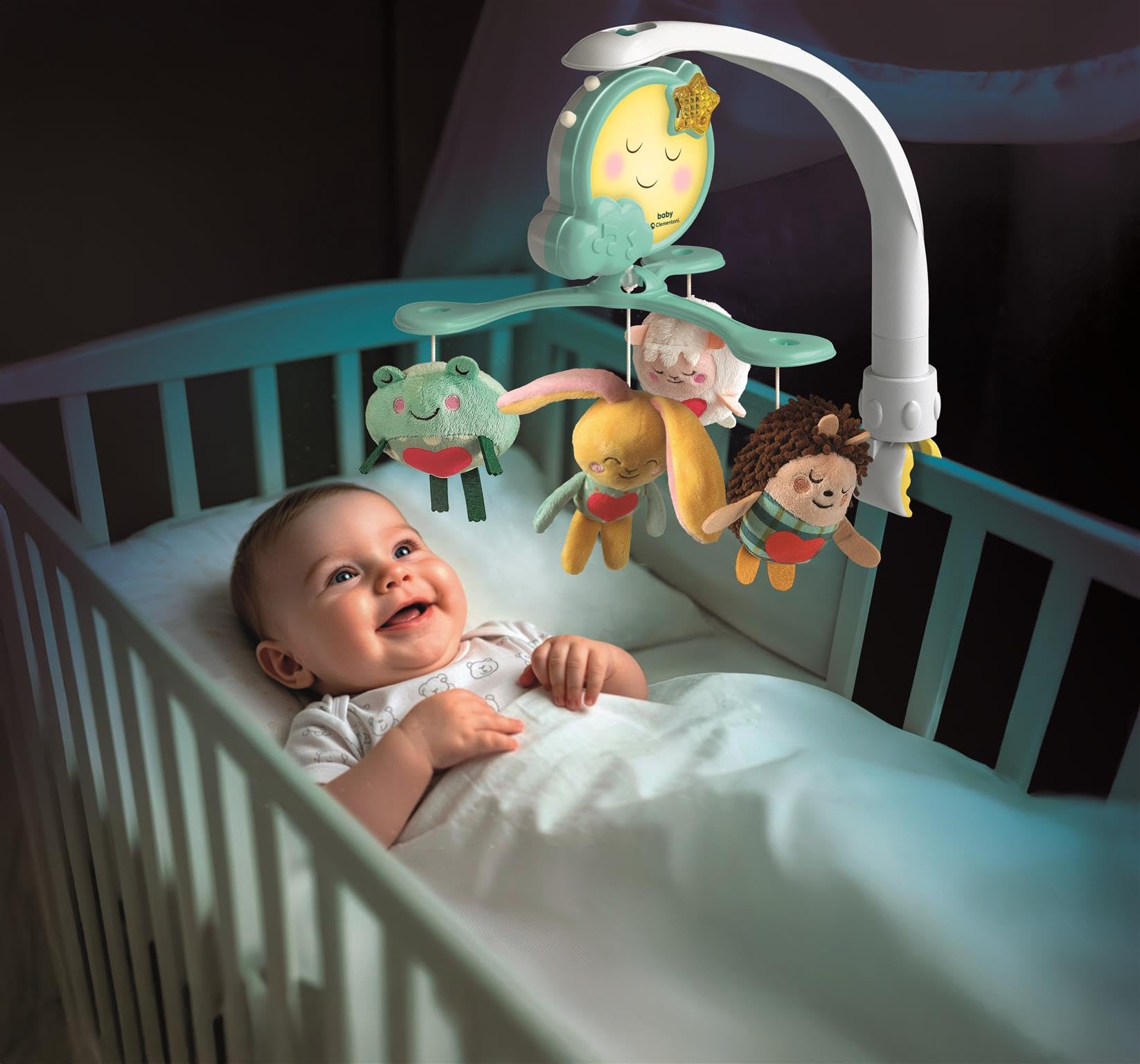 Clementoni Giostrina Carillon Babybett Mobile mit Elektronikmodul, Musik und Naturgeräuschen, verstellbar und abnehmbar für Krippe oder Kinderwagen
