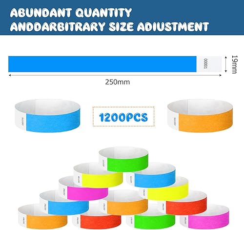Miniatura 3 de Harloon 1200 pulseras de 34 pulgadas, 1 a 1200 números consecutivos, 12 pulseras de colores, pulseras de papel impermeables para eventos,