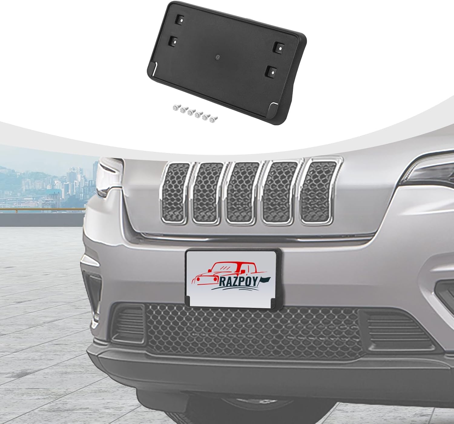 RAZPOY for Cherokee License Plate, Front License Plate Bracket Holder Mount Frame Compatible with Jeep Cherokee Accessories 2019-2024