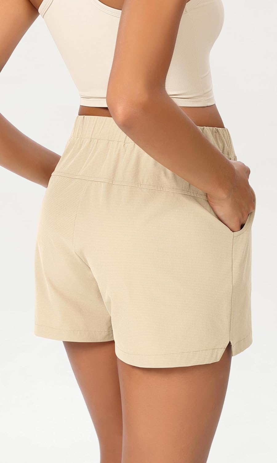 ODODOS Stretch Woven Relaxed Shorts for Women Elastic High Waist Summer Lightweight Casual Shorts with Pockets - Image 2