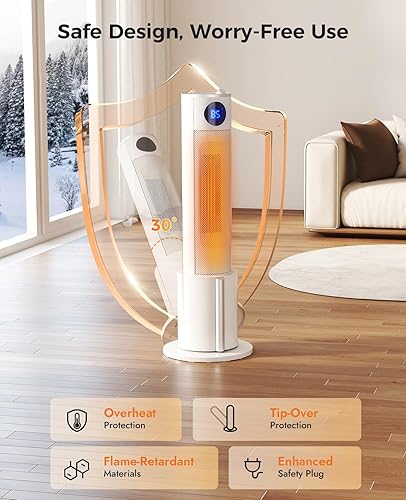 Miniatura 5 de Calentador de espacio con humidificador, calentadores de torre portátiles para uso en interiores, control remoto, termostato ajustable, 3 modos de