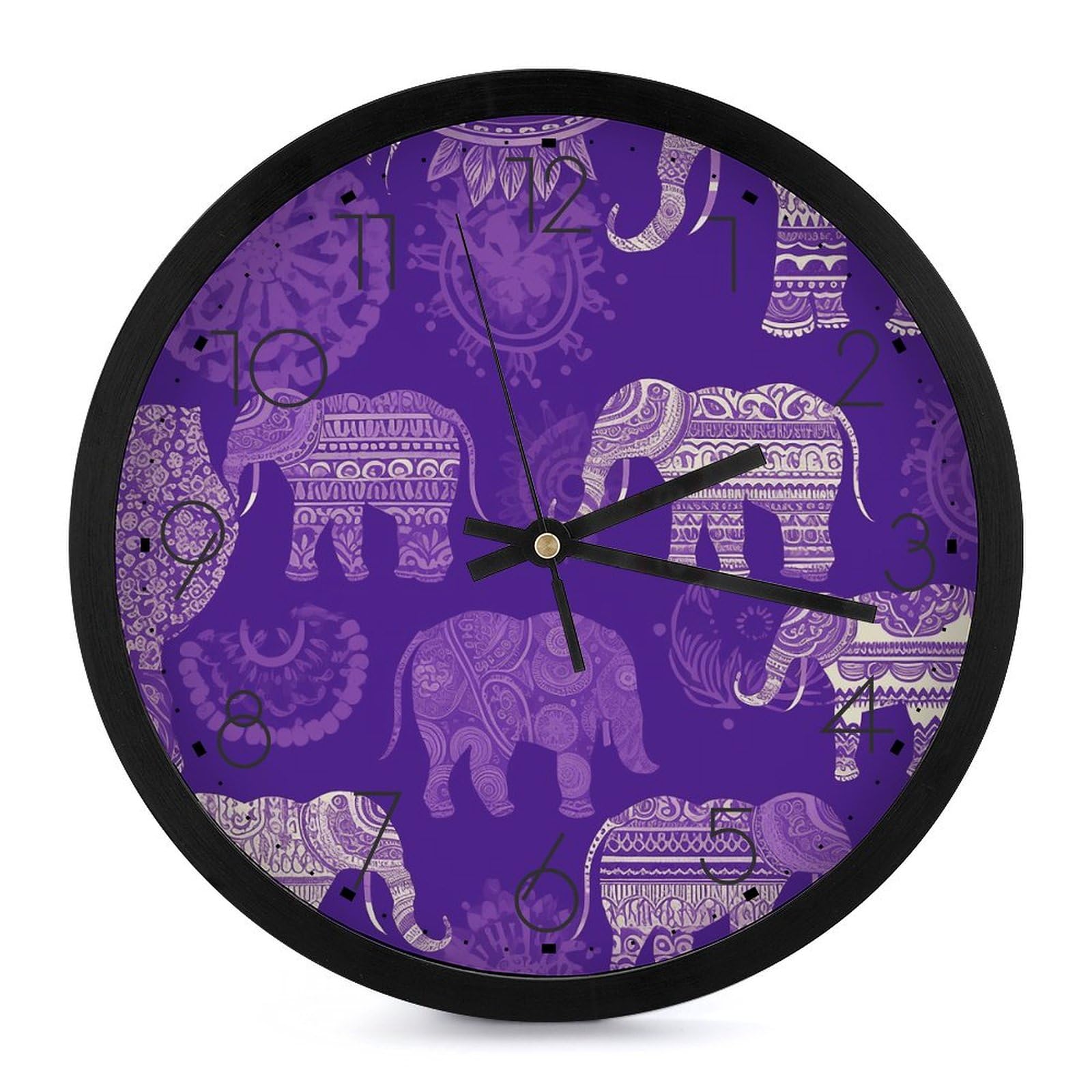 Grande horloge murale numérique éléphant violet pour décorer le salon