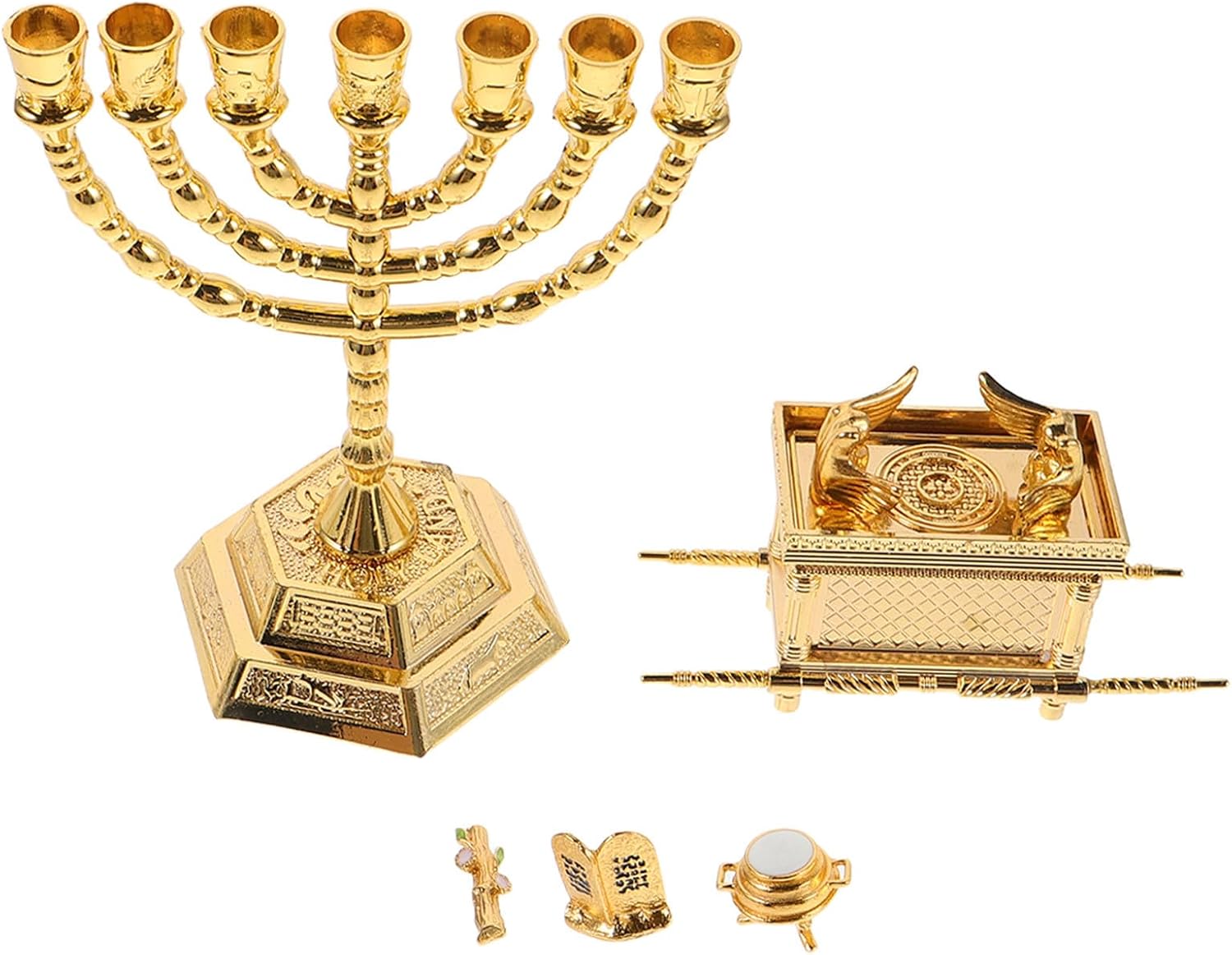 MAGICLULU Ark of The Covenant Figurine Religious Statue with Hanukkah Menorah Candle Holder Gold Spiritual Tabletop Decoration for Jewish Home Rituals