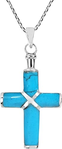 AeraVida Collar con colgante de plata de ley 925 con incrustaciones de turquesa de imitación de cruz cristiana Collar con colgante de cruz para