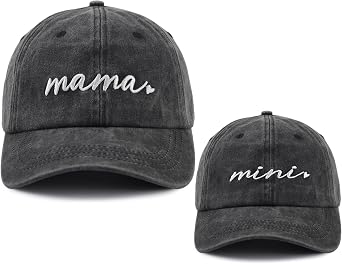 Xpayzere 2 PCS Mama and Mini Hats for Mom Girls 3-10 Years, Adjustable Embroidered Cotton Baseball Cap