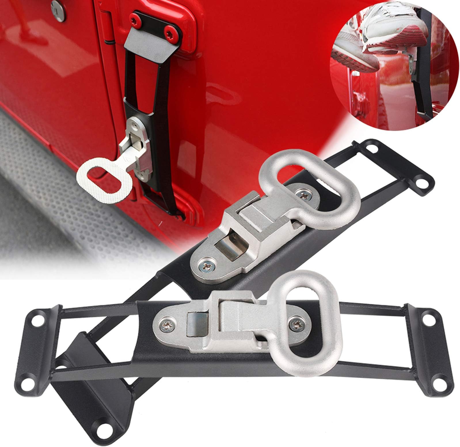 HOZAN JL Pedal, 2pcs No Drilling Exterior Door Hinge Step Metal Folding Foot Pegs to Rooftop Rest Pedal Accessories Compatible with JL JLU 2018 2019 Side Step Rail