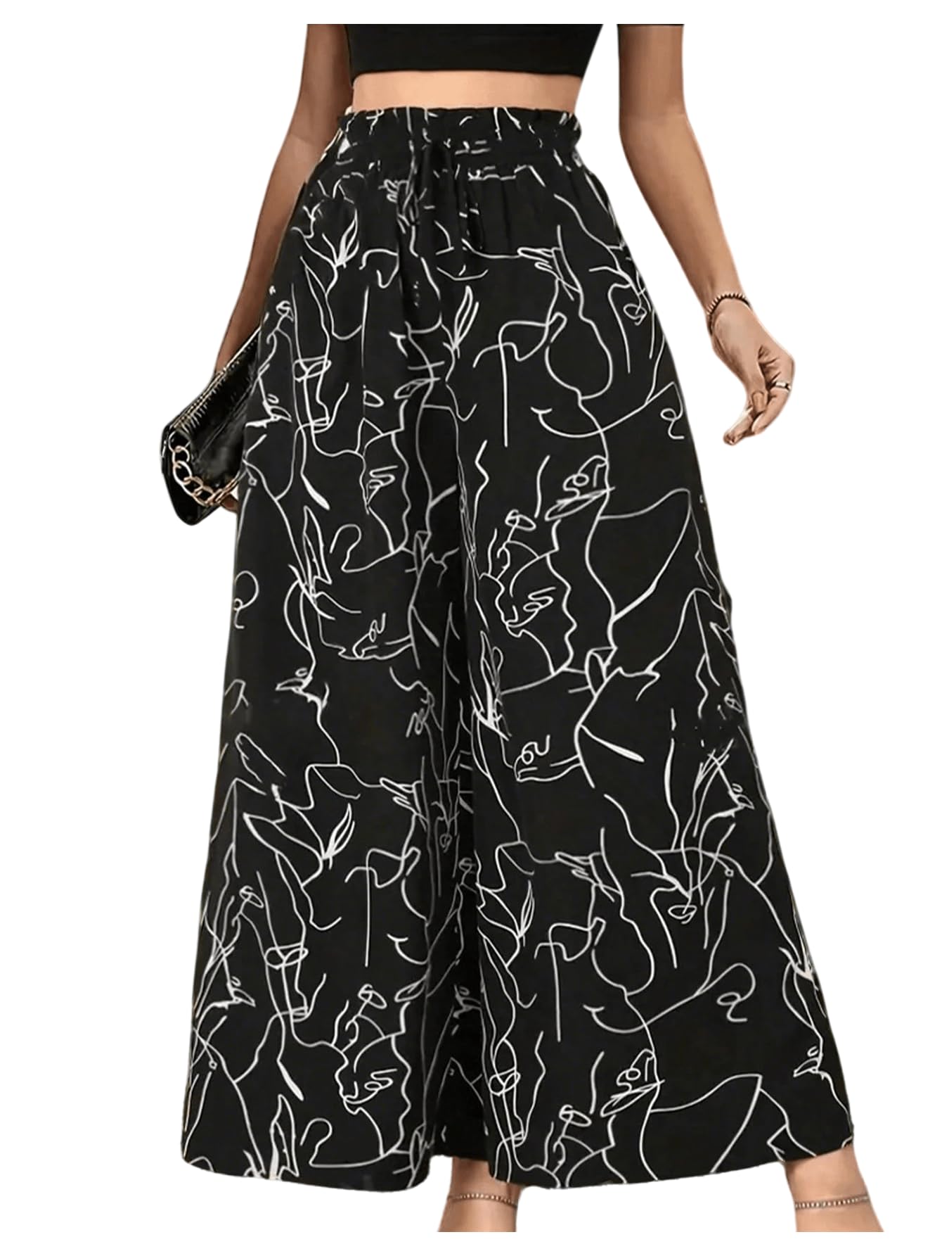 SweatyRocks Womens Wide Leg Palazzo Lounge Pants Graphic Flowy Elastic Waisted Pant Casual Loose Boho Trousers