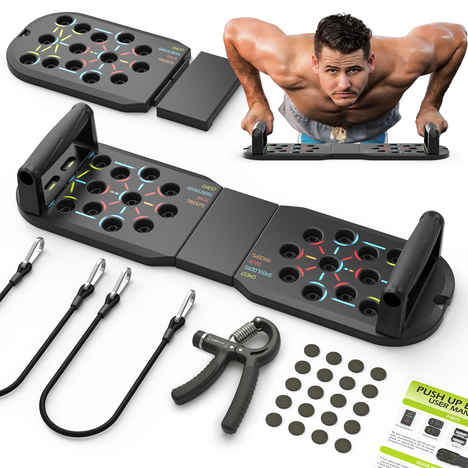 JLoibao Foldable Push Up Board, Multi-function Home Workout Equipment, 20 in 1 Exercise pushup board for Upper Body Strength Training Burn Fat Sculpt Shoulders Chest Back Triceps