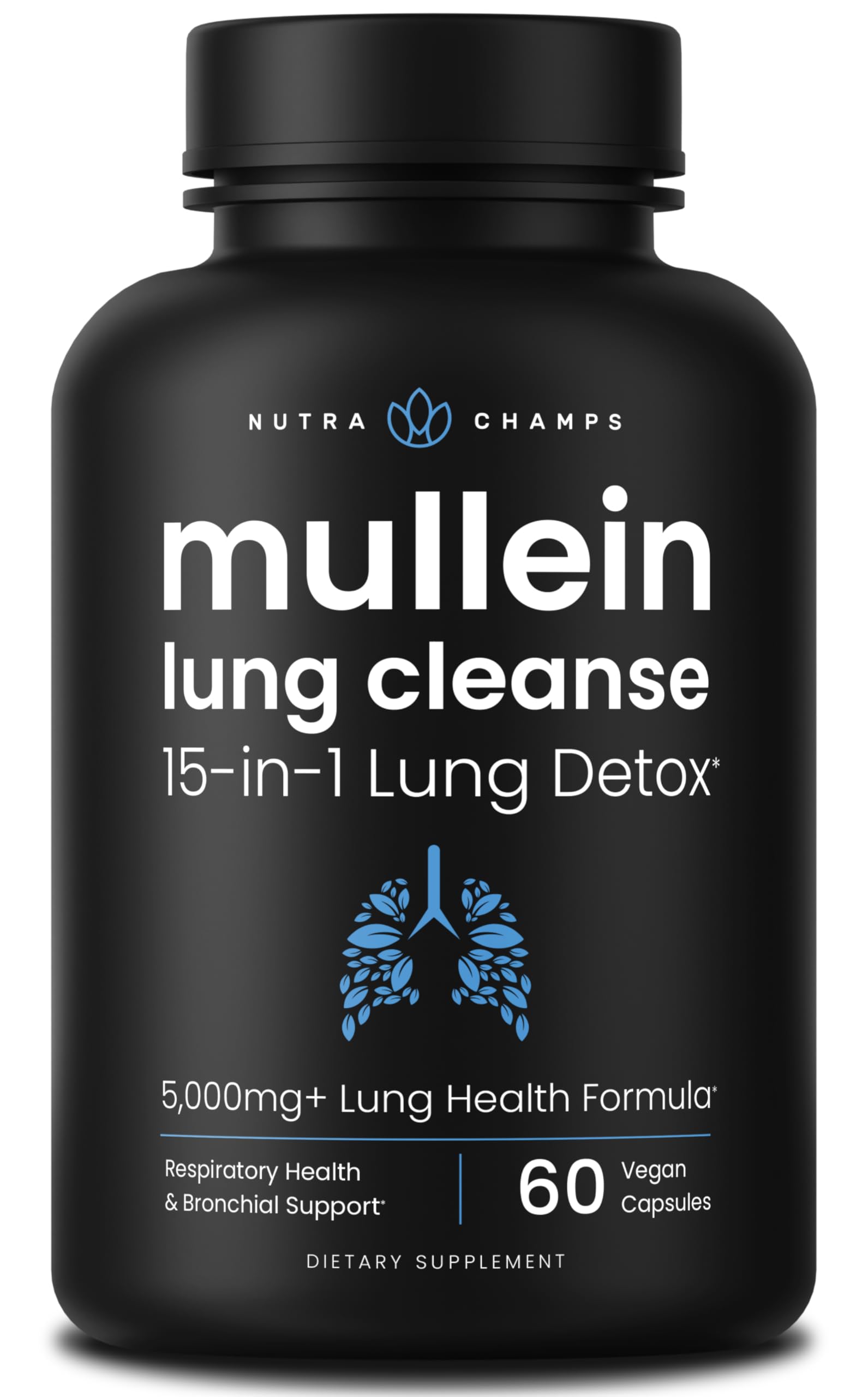 NutraChamps Mullein Leaf Extract for Lung Detox 3000mg Extra Strength Lung Cleanse for Smokers, Mullein Capsules Lung Support Supplement for Respiratory Lung Health
