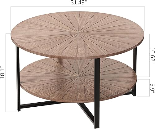 Miniatura 2 de 3imothrix Mesa de centro redonda de madera, mesa de centro con estante abierto de almacenamiento, 31.49 pulgadas, 2 niveles de chapa de madera