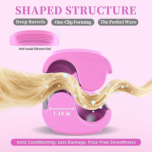 Miniatura 3 de NONK Rizador de pelo de alta potencia, rizador de cerámica de doble barril, 1.25 pulgadas, doble voltaje, antiquemaduras, fácil de usar,