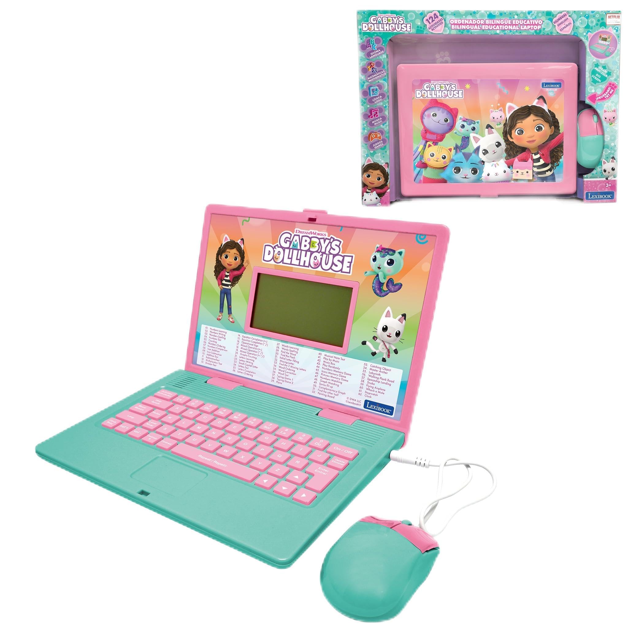 LEXIBOOK, Gabby JC598GDHi2LXB - Ordinateur éducatif bilingue Anglais/Espagnol, 124 activités linguistiques, écriture, mathématiques, logique, Musique et Jeux - Rose/Bleu