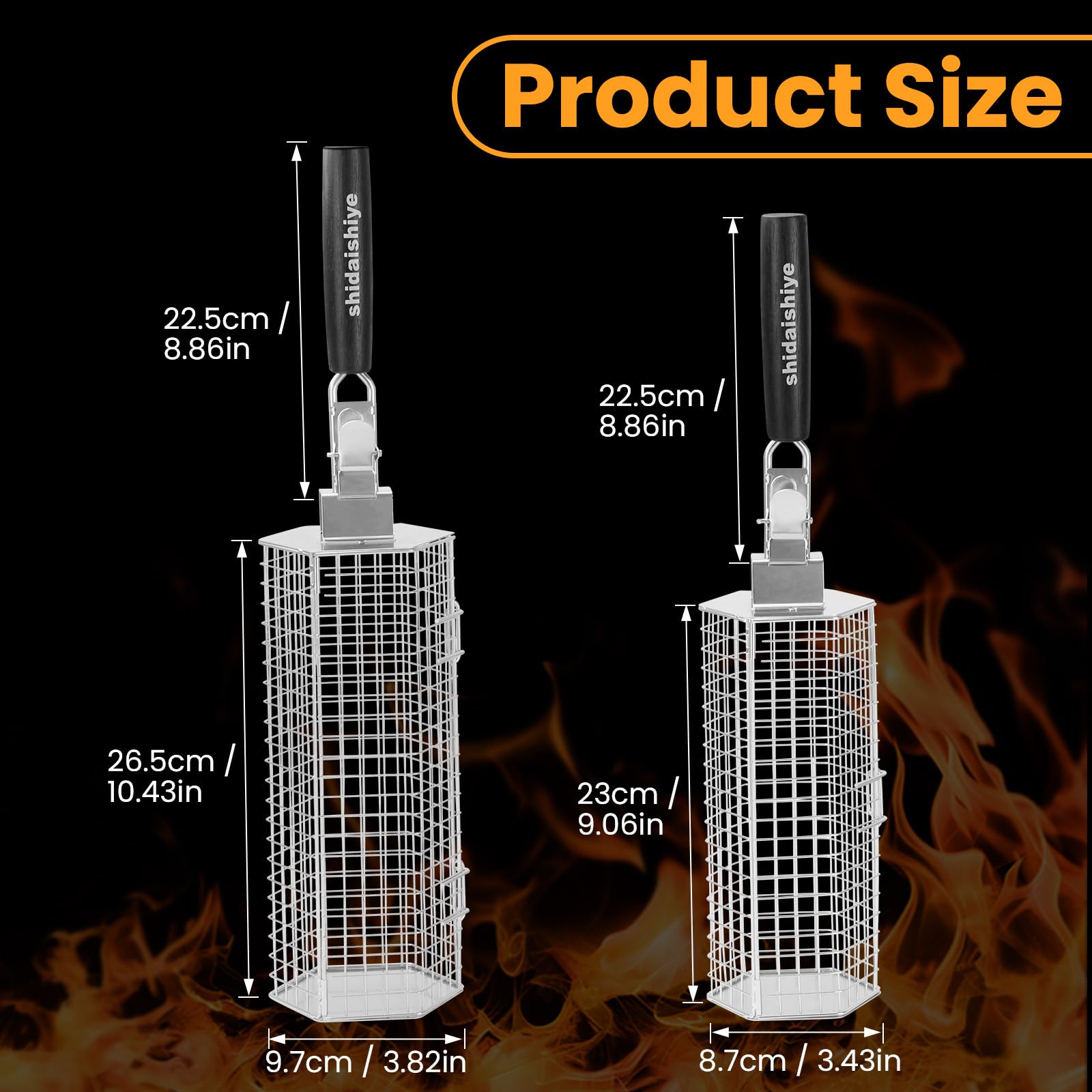 Rollendes Grillkorb Set,Grill Zubehör mit Abnehmbarem Holzgriff,Edelstahl-Nesting-Grillnetz, Outdoor Küche Grill Zubehör für Gemüse, Fleisch und Meeresfrüchte am Außengril, Geschenke für Männer(2 PCS)