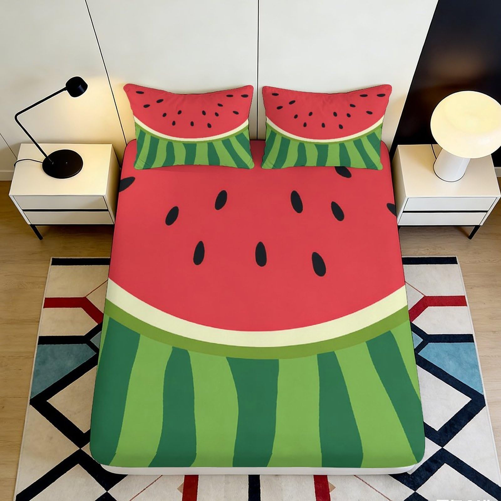 Pnayamiorkfel Style-4 3D Printed Watermelon Graphic Fitted Sheet Microfiber Soft Anti-Slip Fruit Bed Cover Bedroom Guestroom Decor 90X200x25cm