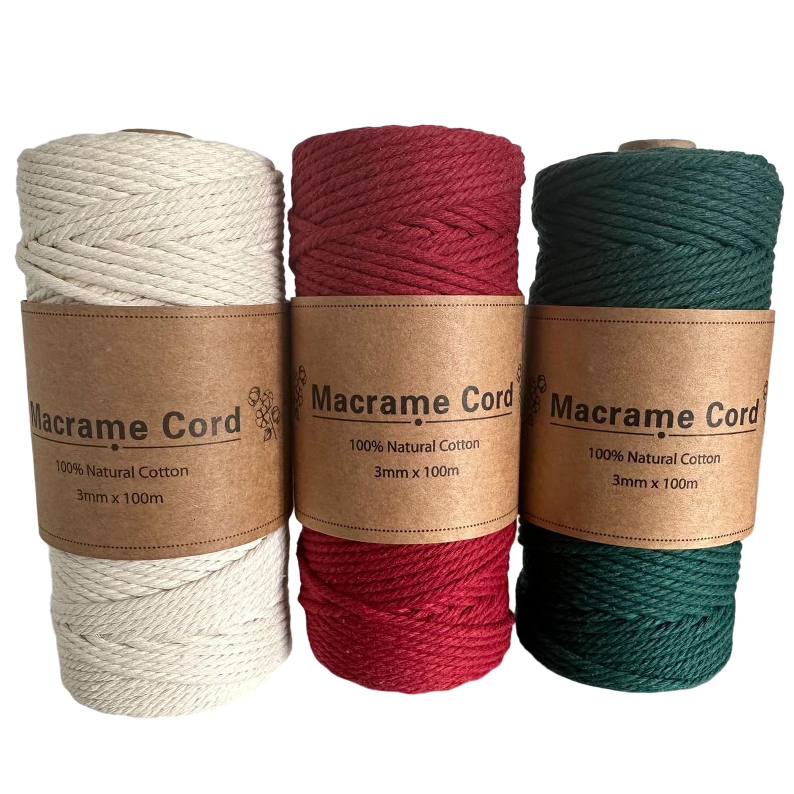 Tfaoys B 3Pcs Cotton Cord Cotton Yarn Rope 3Mmx100m Cord Yarn For Wall Hanging Plant Hangers And Home Decoration