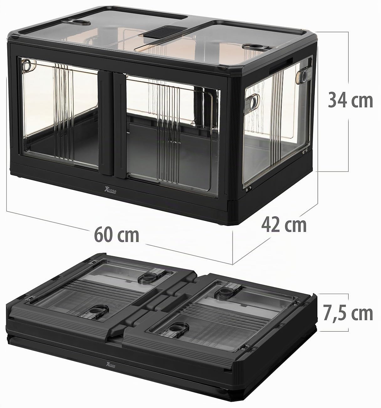 Xcase Box: Faltbare Rollbox mit Deckel und Türen, 85 Liter, schwarz (Faltbare Boxen, Stauboxen, Regal)