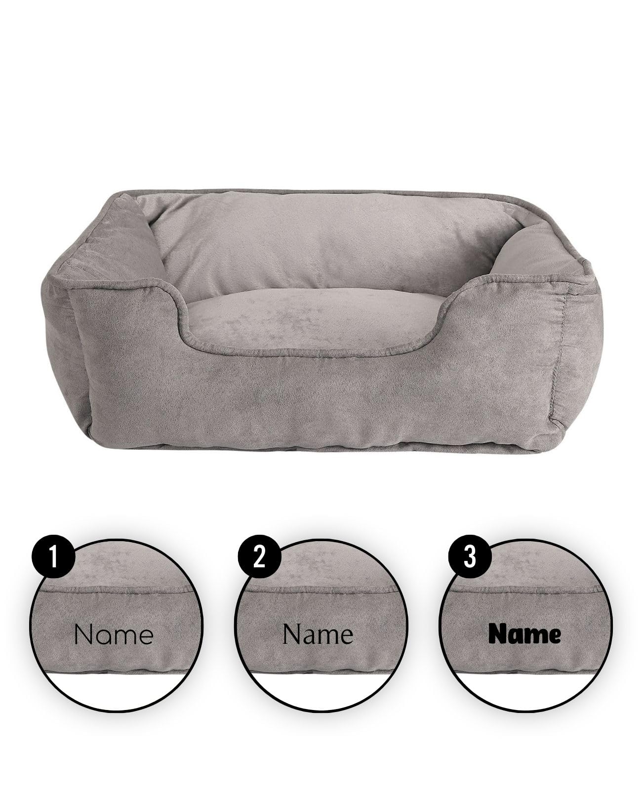 lionto Cama para Perros 2 en 1 con Entrada cómoda, acogedora Cama Reversible para Perros y Gatos, 110x80 cm, cojín de fácil Limpieza en Apariencia de Ante, Gris Claro/Gris Oscuro (con Nombre)