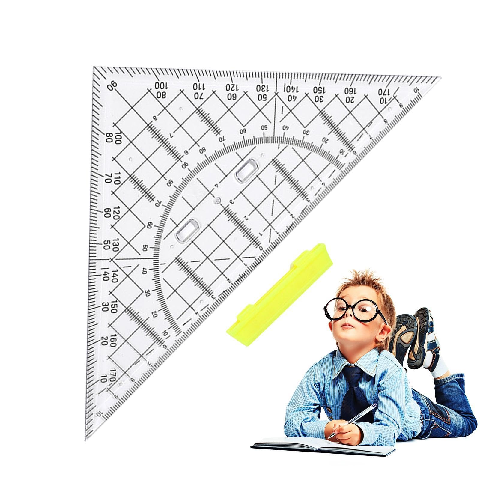 Dreieckszeichenwerkzeug, Geometrie 22 cm – Mathe-Winkelmesser, transparent zum Nähen und Schneiden von Patchwork-Dreiecken.