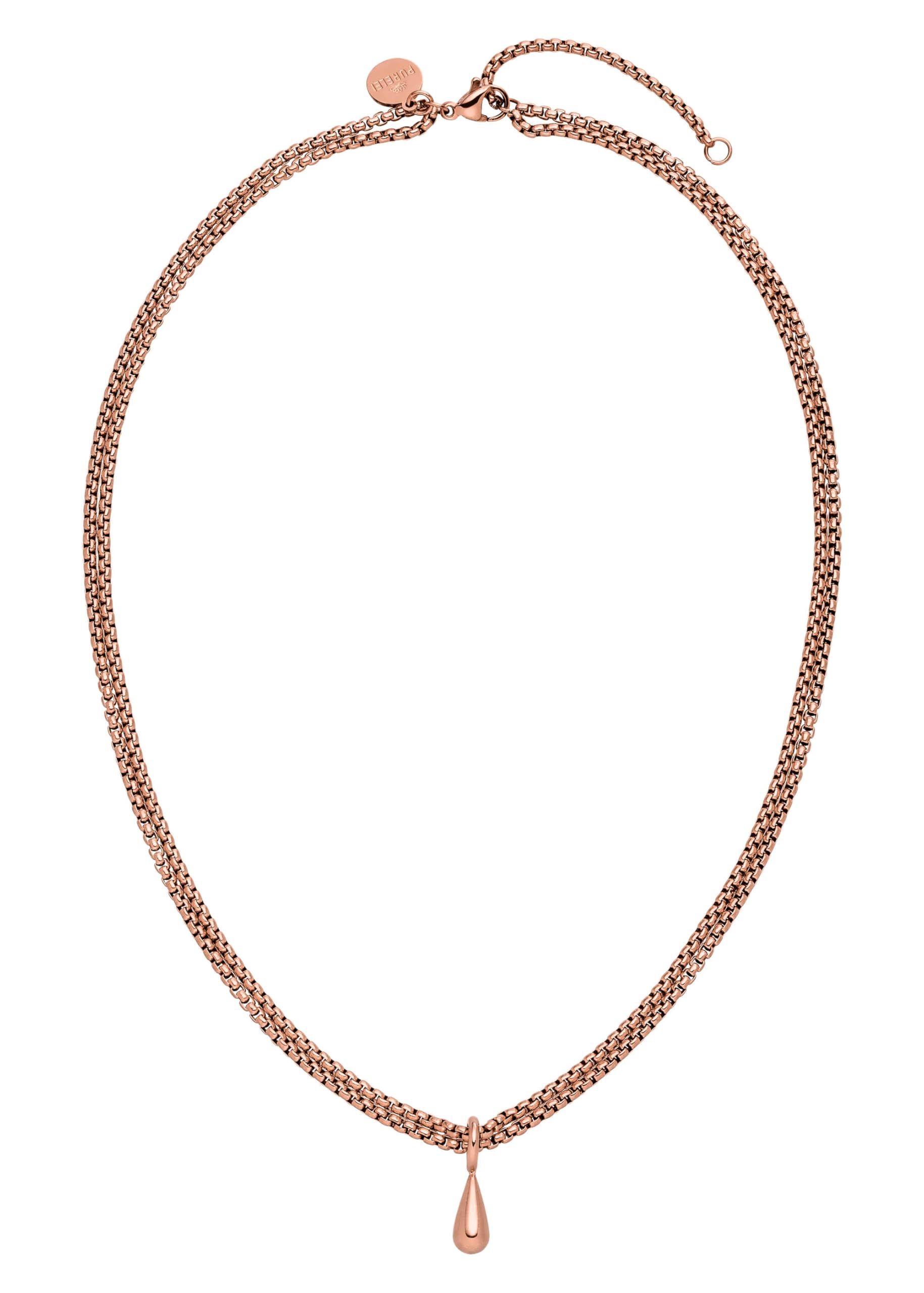 Purelei Droplet Kette – Doppelte Kette mit tropfenförmigem Anhänger – Verstellbar 40–45 cm – 18K vergoldet, Edelstahl – Eleganter Layering-Look – Abnehmbarer Anhänger (Rosegold)