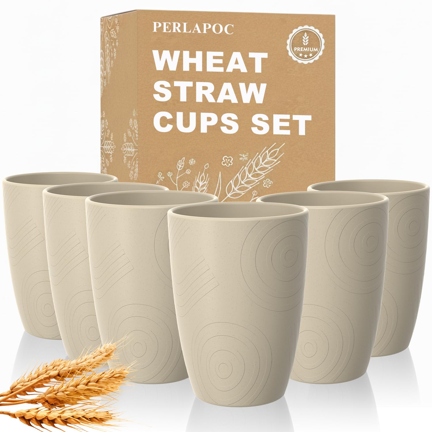 16oz Reusable Plastic Cups, 6PCS Wheat Cup Set for Outdoor, Beige