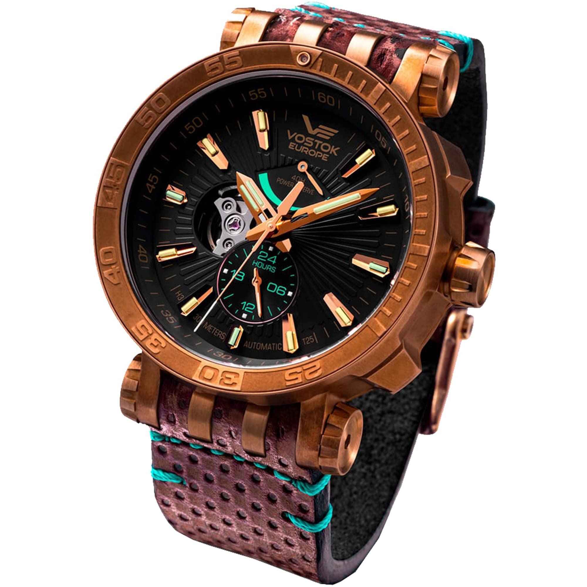 Men's Analogue Automatic Watch with Leather Strap 575O540, Brown, Vintage