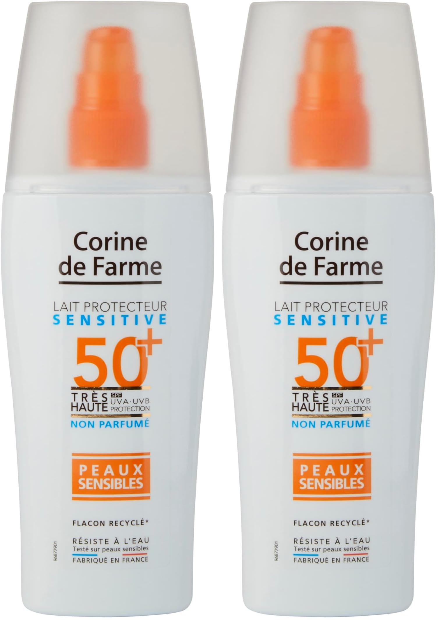 Corine de Farme - Lait Protecteur SPF50+ Sensitive - Haute Protection Solaire Visage et Corps - Monoï de Tahiti - Hypoallergénique - Peaux Sensibles - 150 ml - Fabrication Française (Lot de 2)