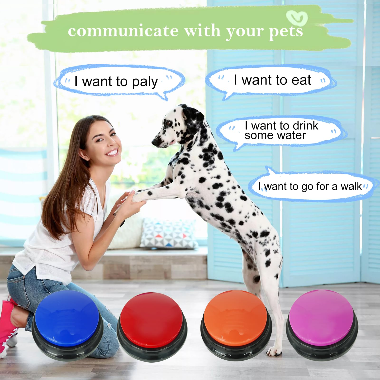 Gelabur Set of 4 Dog Buttons for Communication Voice Recordable Buttons for Classroom Dog Training Talking Buttons Starter Set - Image 2