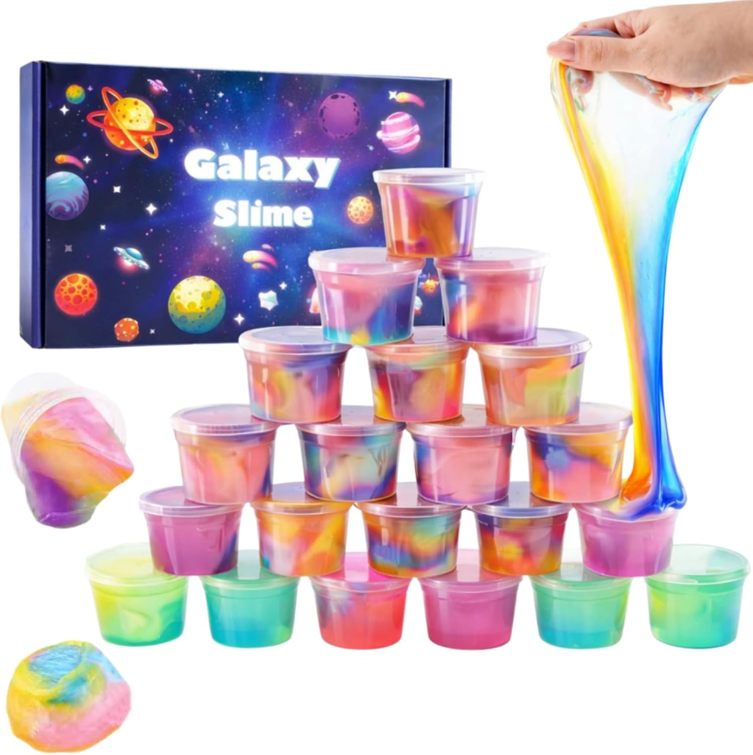 Slime Party Favors,24 Pack Galaxy Slime and Clear Slime,Non-Sticky Slime Kit for Classroom Prizes,Christmas Stocking Stuffers,Goodie Bag Stuffers,Easter Basket Stuffers for Kids Boys Girls