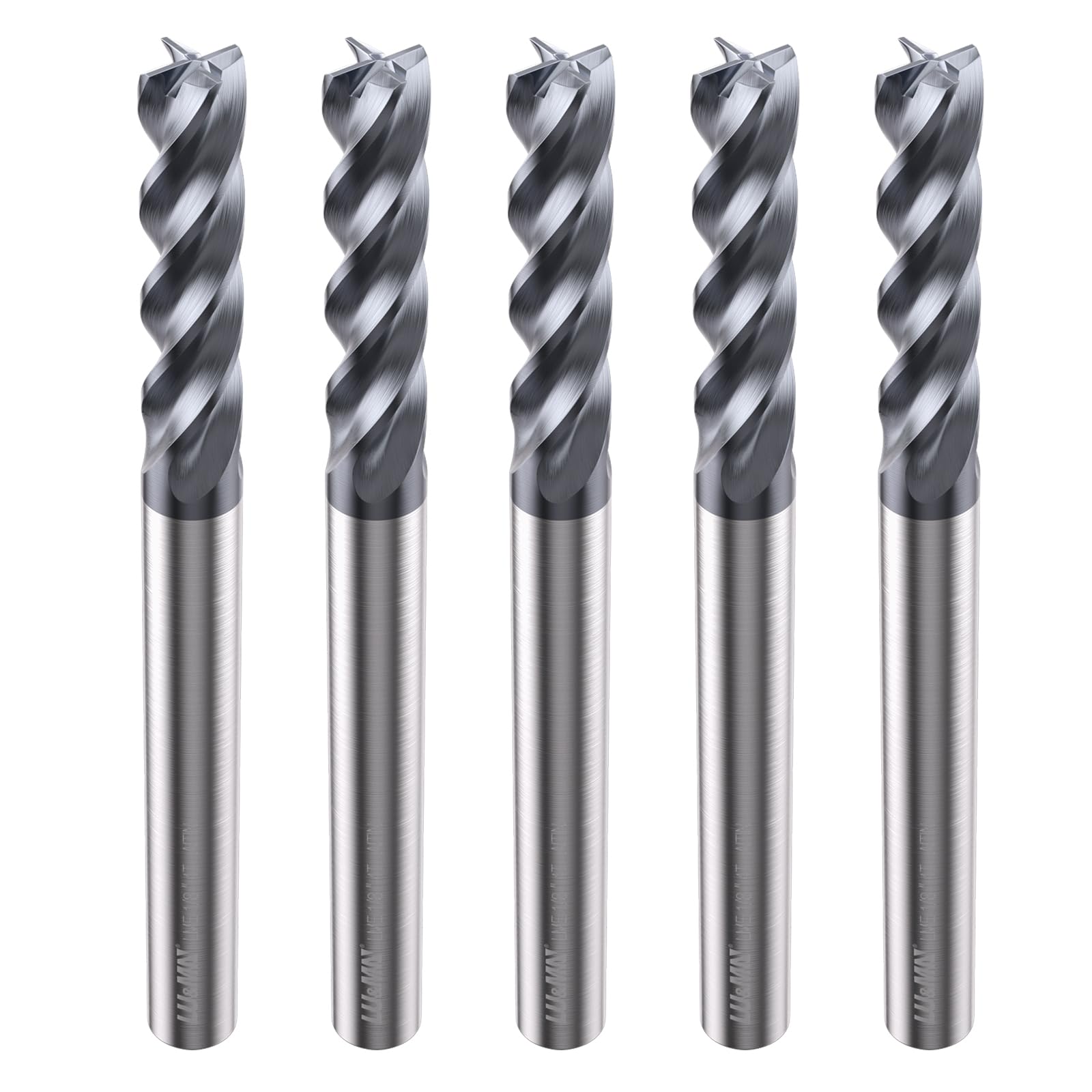 LU&MN Tungsten Carbide Square End Mills, 4 Flute, 1/8", 5 PCS | Professional Grade Tungsten Carbide 4T Square End Mills, Ideal for DIYers & Professionals