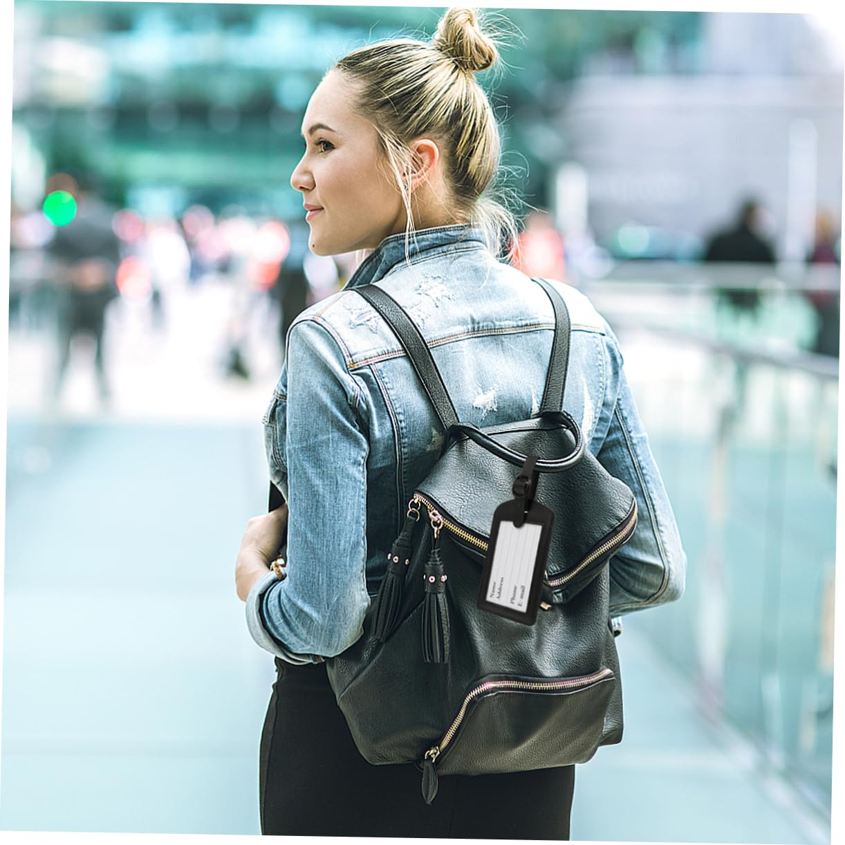 10pezzi Etichette Luggage Pu Per Viaggi Targhette Bagaglio Identificabili Design Resistente e Pratico Accessori Per Valigie Nero