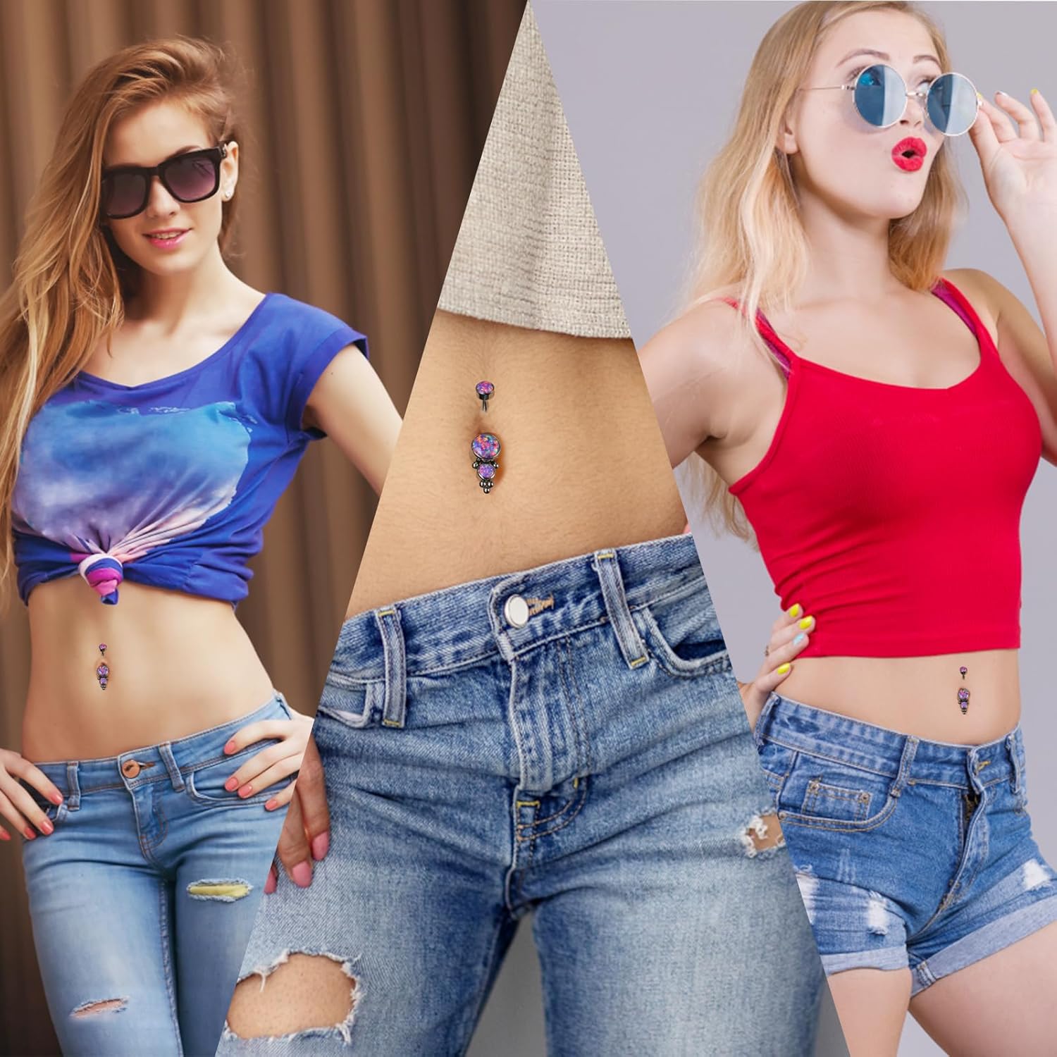 Hypoallergenic G23 Pure Titanium Internally Threaded 10mm Belly Button Rings Petite Navel Ring for Women Body Piercing Jewelry 14G ASTM F136 Round Purple Synthetic Opal White/Blue/Pink CZ Belly Bars - Image 5